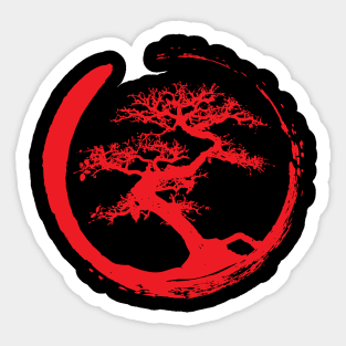 Zen Bonsai Tree in Enso Circle (red) Sticker
